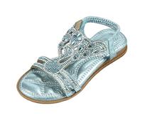 Generisch Sandales de princesse pour fille, sandales à bride arrière en strass, sandales à bride élastique à la cheville, chaussures de plage décontractées de style bohème (Blue, 28 Little Child)