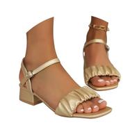 Generisch Sandales décontractées pour femme - Chaussures de plage confortables à enfiler à talon moyen pour les vacances d'été, les promenades en plein air, les rendez-vous, or, 42 EU