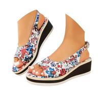Generisch Sandales d'été à plateforme avec motif floral, sangle réglable pour une largeur confortable, choix de chaussures idéal pour la vie quotidienne, la plage, les loisirs, les rendez-vous, bleu
