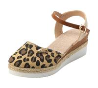 Generisch Sandales d'été confortables pour femme - Grand bout patchwork coloré - Talon oblique - Corde légère - Boucle tressée - Semelles épaisses pour femme, marron, 40 EU