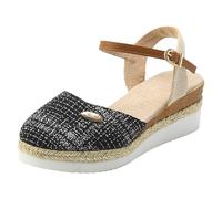 Generisch Sandales d'été confortables pour femme - Grand bout patchwork coloré - Talon oblique - Corde légère - Boucle tressée - Semelles épaisses pour femme, gris, 40 EU