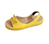 Generisch Sandales d'été pour femme avec nœud - Bout ouvert - Couleur unie - Chaussures décontractées à enfiler avec semelle intérieure confortable - Talon pour un usage quotidien, jaune, 39 EU