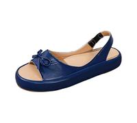Generisch Sandales d'été pour femme avec nœud - Bout ouvert - Couleur unie - Chaussures décontractées à enfiler avec semelle intérieure confortable - Talon pour un usage quotidien, Marine, 41 EU