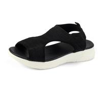 Generisch Sandales d'été pour femme, pieds larges, orthopédiques, pieds nus, sandales plates en maille, semelle douce, pour le sport, l'été, léger, confortable, respirant, Noir A, 39 EU