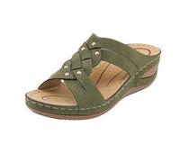 Generisch Sandales d'été pour femme - Sandales de plage pour femme - Design creux - Bout rond - Plateforme - Talon compensé confortable - Marche - Vacances - Voyage, Vert armée., 38 EU X-Étroit