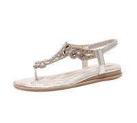 Generisch Sandales d'été pour femme - Sangle élastique à la cheville - Chaussures de plage bohémiennes - Tendance - Cristal - Fleurs - Chaussures décontractées - Bout ouvert - Sandales compensées