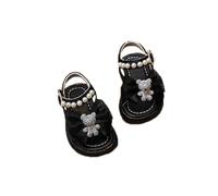 Generisch Sandales d'été pour fille - Sandales d'été pour enfants - Chaussures de plage avec perles - Sandales d'été - Semelle antidérapante - Chaussures d'été respirantes pour écolière, Noir , 17 EU