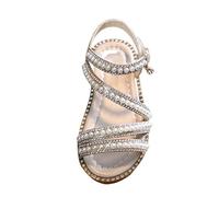 Generisch Sandales d'été pour filles - Édition coréenne Petites filles Perle Bout ouvert Chaussures de princesse pour petites, moyennes et grandes filles Performance (Or, 33 Grands Enfants)