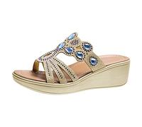 Generisch Sandales d'été tendance Pantoufle Hiver Chaude Cales décontractées pantoufles causales chaussures Style femmes Point vague d'eau chaussures pente bohème sandales talon goutte(Blue, 39)