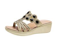 Generisch Sandales d'été tendance Pantoufle Hiver Chaude Cales décontractées pantoufles causales chaussures Style femmes Point vague d'eau chaussures pente bohème sandales talon goutte(Black, 39)