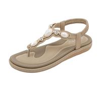 Generisch Sandales d'été tendance Sandales Habillées Dorées Pour Femmes Talons de plage décontractées pour femmes avec diamants, confortables à fond plat Bottines Noires (Beige, 37)