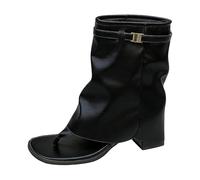 Generisch Sandales d'été tendance Sandales mi-mollet élégantes pour femme confortables avec talon compensé design entre-doigts et décontracté pour un style quotidien (Black, 42)