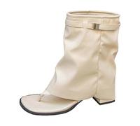 Generisch Sandales d'été tendance Sandales mi-mollet élégantes pour femme confortables avec talon compensé design entre-doigts et décontracté pour un style quotidien (White, 42)