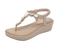 Generisch Sandales élégantes avec sangles en T à paillettes pour un confort estival et un look glamour - Chaussures d'été pour tous les jours, vacances, plage, rendez-vous, beige, 36 EU