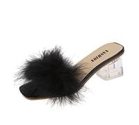 Generisch Sandales élégantes pour femmes avec talon, à pompes avec plumes, talons hauts, sandalettes peep toe, sandales compensées, sandales d’été slip-on, sandales de soirée, talon bloc, confortables
