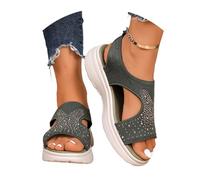 Generisch Sandales en maille respirante pour femme avec strass, talon bas, bout ouvert, design confortable à enfiler, légèreté estivale pour un usage quotidien, Vert armée., 38 EU