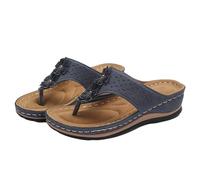 Generisch Sandales et claquettes pour femme - Tongs avec fleurs - Sandales romaines - Talon compensé - Mules ouvertes à l'arrière - Sandales plates - Séparateurs d'orteils - Antidérapantes