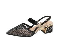 Generisch Sandales intemporelles avec dessus en maille tissée, design ajouré, talon bloc et boucle à sangle de style « bandeau », Noir , 37 EU