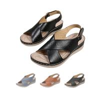 Generisch Sandales orthopédiques confortables et élégantes pour femme avec talon compensé et bout ouvert, Noir , 38 EU
