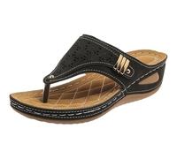 Generisch Sandales orthopédiques pour femme avec soutien de la voûte plantaire, tongs compensées confortables, élégantes, décontractées, Noir , 35 EU Large