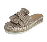 Generisch Sandales ouvertes pour femme avec semelle intérieure tissée, talon compensé antidérapant, bout perméable à l'air pour des promenades détendues sur la plage, chaussures à enfiler sans effort