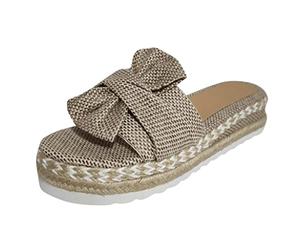 Generisch Sandales ouvertes pour femme avec semelle intérieure tissée, talon compensé antidérapant, bout perméable à l'air pour des promenades détendues sur la plage, chaussures à enfiler sans effort