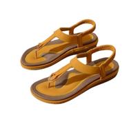 Generisch Sandales plates bohème pour femme, semelle en polyuréthane thermoplastique, sangle de cheville, respirantes, légères, idéales pour l'été, les vacances et la vie quotidienne, jaune, 42 EU