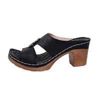 Generisch Sandales pour femme avec talon - Escarpins à talon bloc - Sandales à plateforme - Sandales d'été élégantes à talons hauts - Chaussures à enfiler confortables - Chaussures de plage creuses