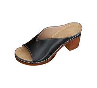 Generisch Sandales pour femme avec talon ouvert - Sandales compensées à enfiler - Sandales compensées avec talon bloc - Sandales d'été respirantes - Grandes tailles - Sandales pour femme, Noir , 43 EU