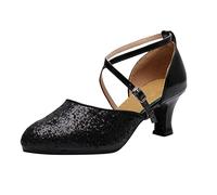 Generisch Sandales pour femme - Chaussures de danse latine - Sandales à talons - Salle de bal - Tango Party - Chaussures de danse à paillettes, Noir , 42 EU
