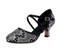 Generisch Sandales pour femme - Chaussures de danse pour femme - Avec talon standard - Latine - Sandales à lanières - Talon bloc - Escarpins de danse Salsa Tango - Chaussures de danse - Talon haut