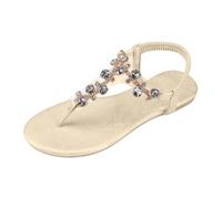 Generisch Sandales pour femme de grande taille avec strass - Chaussures de plage de style coréen aérées - Confortables pour les pieds larges - Aspect pailleté élégant pour les vacances et les loisirs