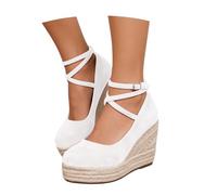 Generisch Sandales pour femme - Espadrilles compensées - Sandales à talon compensé - Style bohème - Chaussures d'été - Chaussures pour femme - Chaussures avant fermées - Chaussures de danse vintage