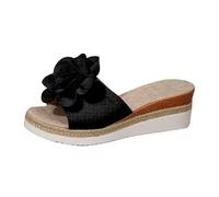 Generisch Sandales pour femme - Mules avec plateforme à volants - En liège - Fleurs chics - Sandales à plateforme - Sandales à talon compensé - Antidérapantes - Confortables, Noir , 38 EU