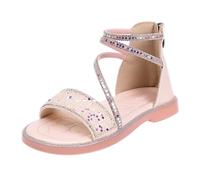 Generisch Sandales pour fille avec lanières, chaussures de princesse pour enfants, sandales d'été confortables avec talon bloc et sangle de cheville, sandales de fête scintillantes, Rose, 30 EU