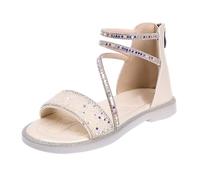 Generisch Sandales pour fille avec lanières, chaussures de princesse pour enfants, sandales d'été confortables avec talon bloc et sangle de cheville, sandales de fête scintillantes, beige, 30 EU