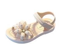 Generisch Sandales pour fille, fleurs perlées, sandales ouvertes pour enfants, antidérapantes, flexibles, aérées, légères pour l'été, semelles souples et confortables, chaussures plates légères et