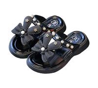 Generisch Sandales pour fille - Sandales d'été pour enfant - Sandales d'été tendance - Sandales de princesse - Sandales légères - Fleurs perlées - Chaussures de plage, Noir , 32 EU