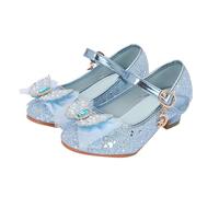 Generisch Sandales pour filles - Bout fermé - Talons - Mariage - Fête - Chaussures à paillettes - Nœud pour tout-petits, bleu, 32 EU