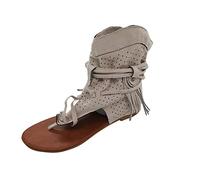 Generisch Sandales rétro pour femme à la taille creuse - Mode décontractée - Pompons - Fond plat - Sandales pour femme, Blanc., 39 EU