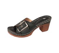 Generisch Sandales romaines hautes pour femme - Mules d'été élégantes - Sandales compensées - Grandes tailles - Pantoufles à talon bloc - En cuir synthétique - Boucle de ceinture, Noir , 43 EU