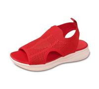 Generisch Sandales tendance pour femme avec bout ouvert pour un usage quotidien, tige en maille respirante et semelle plate confortable pour les tenues d'été, a rouge, 42 EU