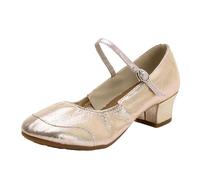 Generisch Sandales unies pour femme avec semelle intégrale en caoutchouc, talon bas, talon bloc épais, chaussures de danse pour le quotidien, Or rose, 40 EU