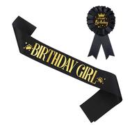 Generisch Sash Birthday Girl Sash and It's My Birthday Badge Kit de décorations d'anniversaire pour enfants filles Décoration de fête d'anniversaire Toile de fond de plage (noir, A)