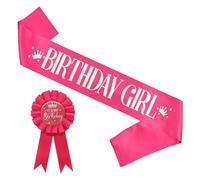 Generisch Sash Birthday Girl Sash and It's My Birthday Badge Kit de décorations d'anniversaire pour enfants et filles Décorations de fête d'anniversaire pour femmes (rose vif, A)