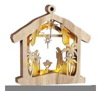 Generisch Scène de crèche éclairée - Statue de décoration de maison Sainte Famille - Décoration d'intérieur - Crèche en bois avec éclairage LED - Pour cheminée, salon, chambre à coucher, table à