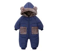 Generisch Schlafstrampler -Baby Jungen Mädchen Schneeanzug Winterkleidung Anzug Mit Kapuze Overall Schlafstrampler Bär Outfit Säugling Warmer Mantel Outwear Mantel (Navy, 2-3 Years)