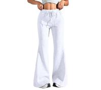 Generisch Schlaghose Damen Elegant, Sporthose Damen Lang Baumwolle Bootcut Damenhose High Waist Jogginghose mit Taschen Thermo Yogahose Weites Bein Fleecehose Y2K Sweathose Loose Freizeithose, Weiß