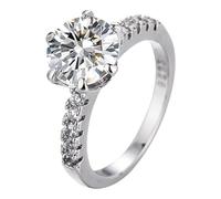 Generisch Schönschmied Bagues pour femme, en forme de zircone ronde blanche, monture à 6 dents, bague de Saint-Valentin pour femme Large (A, 6)