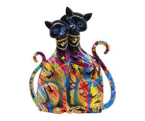 Generisch Sculpture de Chat coloré, décor de Chat coloré | Statue de Chaton en résine, Figurine créative de Couple de Chats, Peinture à l'huile Moderne, Sculpture Animale pour décoration de Bureau